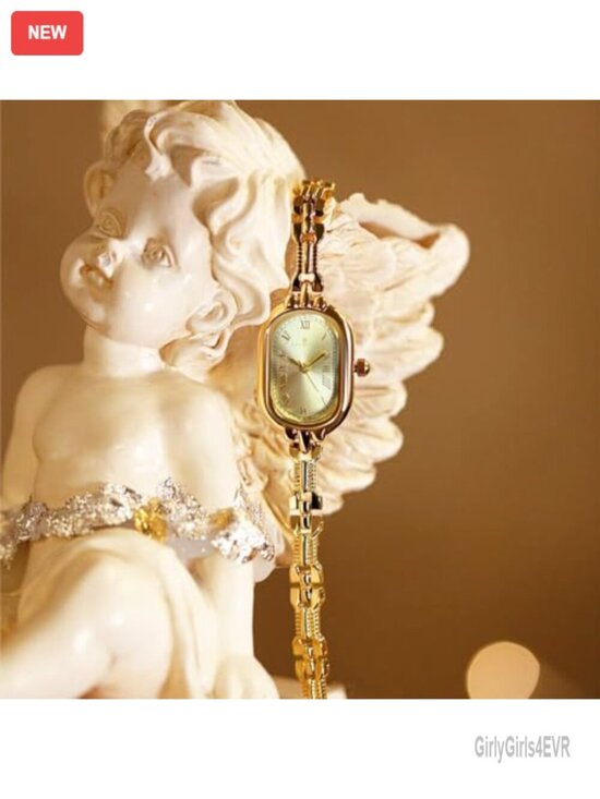 Quartz Wrist Watch with Gold Stainless Steel Band and Oval Dial